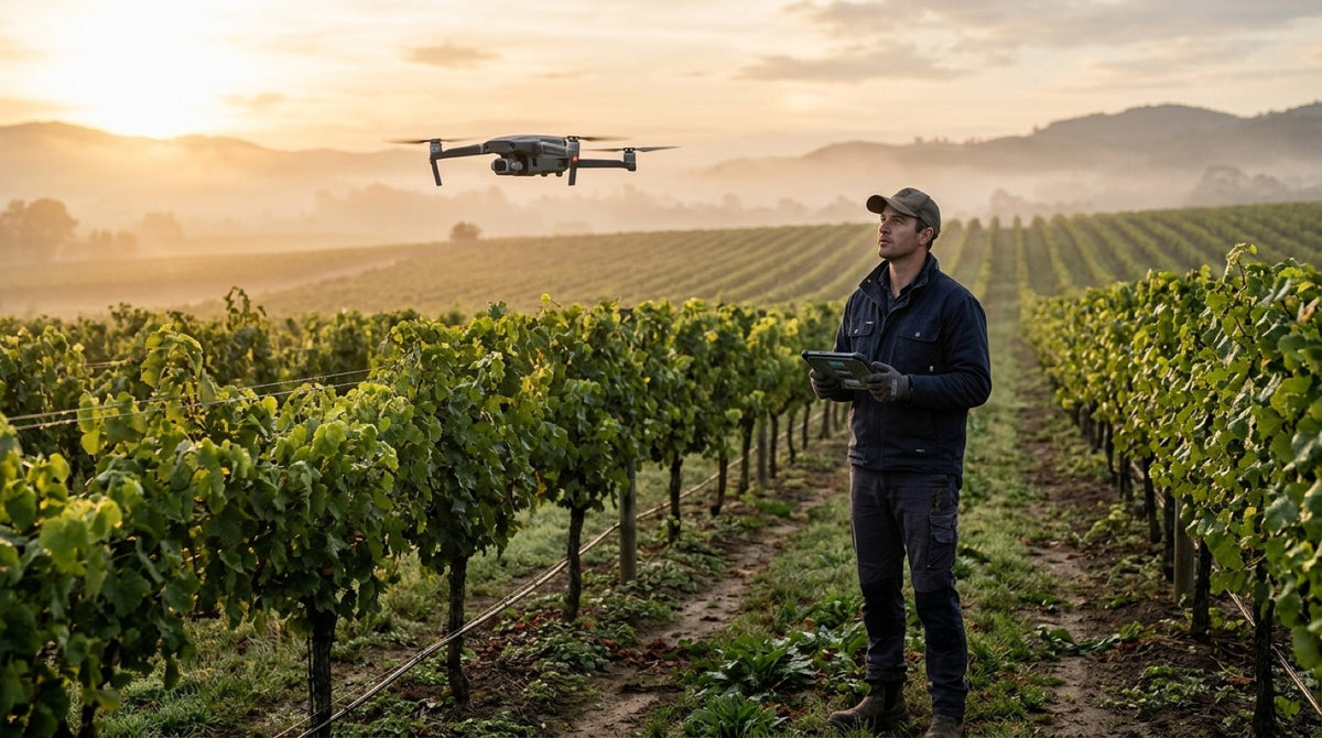 Mavic 3M – a szőlősorok között (AI-illusztráció)